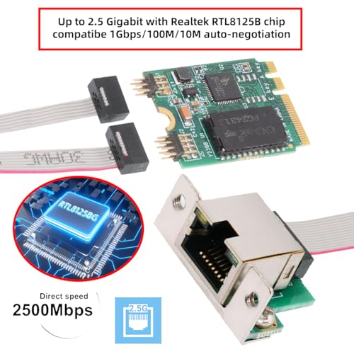 Adaptador de red Ethernet LAN de 2500 Mbps (2,5 Gbps) para placa base de escritorio: NGFF A+E-Key a RJ45 miniatura 6