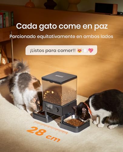 Miniatura 3 de oneisall Comedero Automático para Gatos 5L | con temporizador, de 1 a 6 comidas al día, Grabadora de Voz, apto para perros y gatos, 2 cuencos de acero inoxidable, Negro