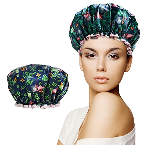 Shower Cap for Women Long Hair, Hair Cap Bonnet for Curly Hair Baby Sleep Cap Extra Large Shower Cap for kids Satin Hair Bonnet for Sleeping Double Layer Waterproof Reusable Shower Hat