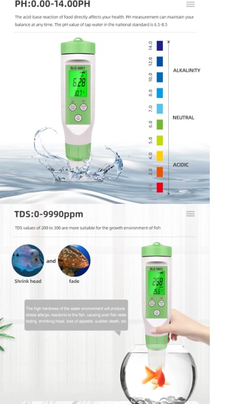 3-in-1 BLE-9901 Digitales pH-Messgerät, Ph/Temp/TDS, Wassertest-Werkzeug mit Hintergrundbeleuchtung