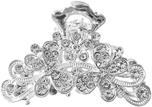 Silver Vintage Hair Claw Jaw Clips Rhinestone Hair Claw Crystal Flowers Hair Jaw Clamps Fancy Hair Accessories for Women and Girls