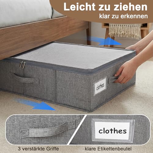 Toyzy 2er Set Unterbett Aufbewahrungsbox 17cm Hoch - Unterbettkommode mit Decke aus Leinenmaterial, 3 Griffen + Doppelreißverschluss, Bettkasten Aufbewahrung für Bettwäsche und saisonale Kleidung