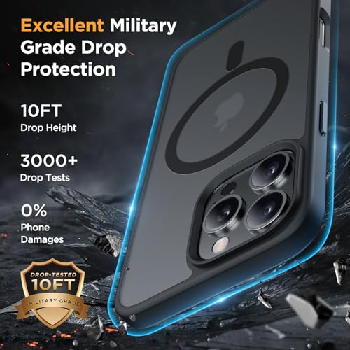 Image of Miracase for iPhone 16 Pro for MagSafe [with 2x9H+ Screen Protectors] TOP Military-Grade Protection Shockproof with Velvet Touch for iPhone 16 Pro Case 6.3 inch, Classic Black