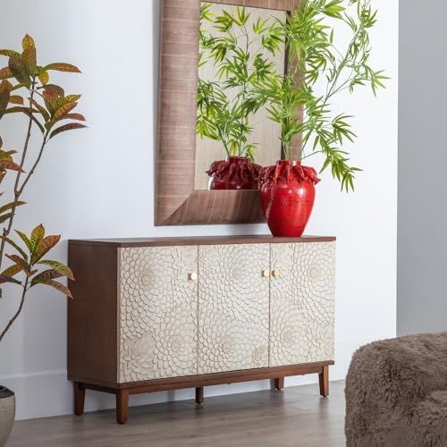 Aparador MANACOR Blanco Marrón Madera de Pino 135 x 40 x 80 cm - Marca: BigBuy Home - EAN: 8445146138989