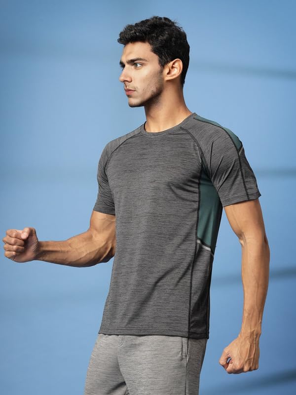 Image of CHKOKKO Men's Quick Dry Half Sleeve Regular Fit Lightweight Round Crew Neck Active Sportswear Gym T-Shirt for Workout Training Running and Fitness Activities Dark Grey S