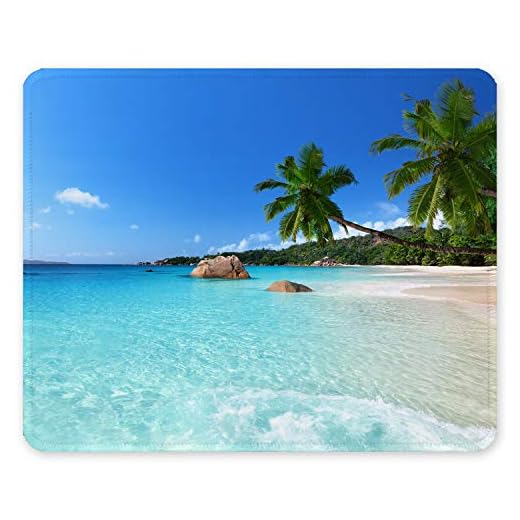 Auhoahsil Mouse Pad, Square Beach Style Anti-Slip Rubber Mousepad with Durable Stitched Edges for Gaming Office Laptop Computer PC Men Women Kids, Cute Custom Pattern, Beach and Coconut Trees Design