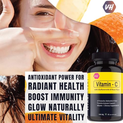 Image of Vitamin C Capsules for Immunity & Antioxidant Support by VitaminHaat (Vitamin C with Bioflavonoids-60 Caps)