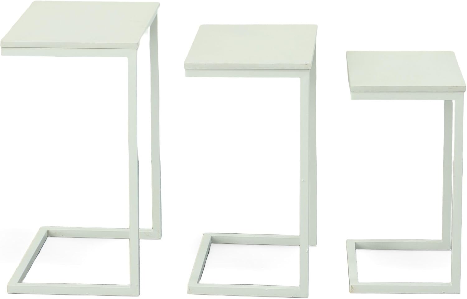 Carolina Chair & Table Rectangular 3-Piece Nesting Table Set - Wooden Top Alloy Steel Frame Space-Saving Furniture, Modern Accent Tables for Living Room and Bedroom (White)
