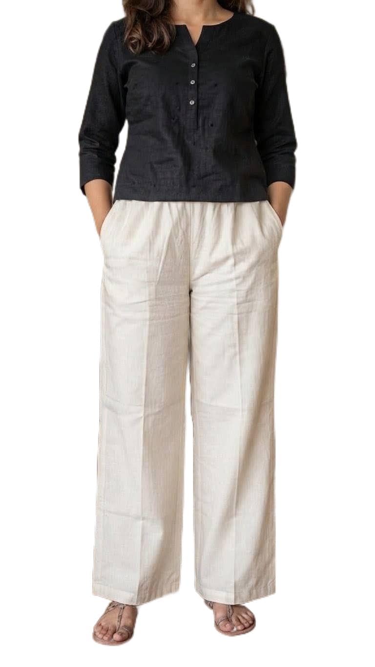 Woman Cream Beautiful Khadi Cotton Palazzo Pants with Soft Material (in, Alpha, M, Regular)-image-48