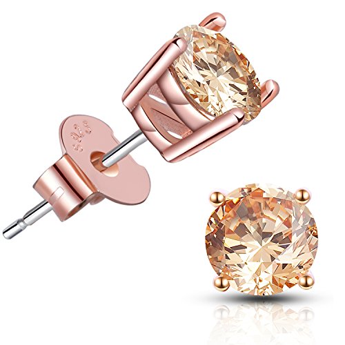 Brilliant Cut 6mm CZ Stud Earrings  18K Rose Gold Plated Stud Earrings for Women Men Ear Piercing Earrings Cubic Zirconia Inlaid,4mm,5mm,6mm,7mm Available