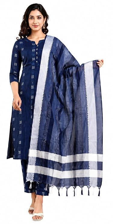 Women's Cotton Blend Printed Kurta Pant Dupatta Set-picture-56