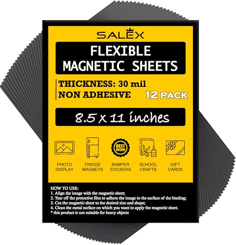 Magnetic Sheets 8.5' x 11' Non Adhesive 30 mil 12 Pack for Dies Storage - Flexible Blank Magnet Sheet 8.5x11 Inch Set for Crafts, DIY, Sign Making, to Make Dots, Square Magnets, Circles, Strips, Tape