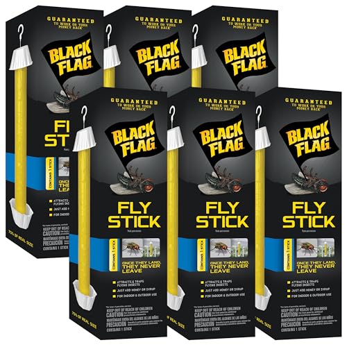 Black Flag Fly Stick, Trap Houseflies and Flying Insects, Pack of 6