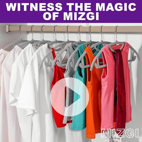 Mizgi Premium Velvet Hangers 50-Pack,No Shoulder Bump Hangers W/Tie Bar Ultra Thin Space Saving Non Slip Hangers Heavy Duty Felt Rounded Clothes Hangers For Sweaters,Coat,Jackets,Pants,Shirts thumb #5