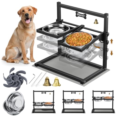 Ciotole per Cani Rialzate, 3 Altezza Regolabile, 0-90 ° Angolare Regolabile, Alimentazione Lenta