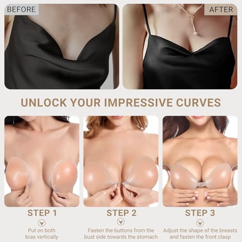 Sticky Bra – Strapless & Backless Push Up Adhesive for Women, Invisible Silicone Bra with Nipple Covers3