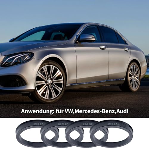 HAFRILY 4X 66.6mm Auf 57.1mm Zentrierringe Radnaben-Zentrierringe Kompatibel mit VW, Mercedes-Benz und Audi Kunststoff Schwarz