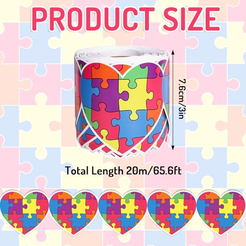 Image of Whaline 65.6Ft Colorful Puzzle Heart Bulletin Board Border Autism Awareness Die Cut Trim Border Roll for Back to School Classroom Chalkboard Decoration