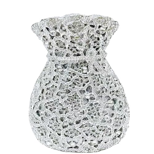 Pochette de soirée en métal et strass avec motif fleur verte élégante