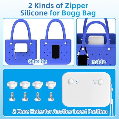 SEVENKA 2 Silicone Phone Holders for Bogg Bag Accessories Inserts, Secure Zipper Phone Case Holder Charms Compatible with Bogg Bags, Wallet Pouch Attachment for Beach Tote Bags2