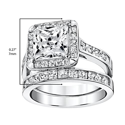 Metal Masters Co. Women's Sterling Silver 925 Bridal Set Engagement Rings 2.5 Carat Princess Cut Cubic Zirconia 5-94