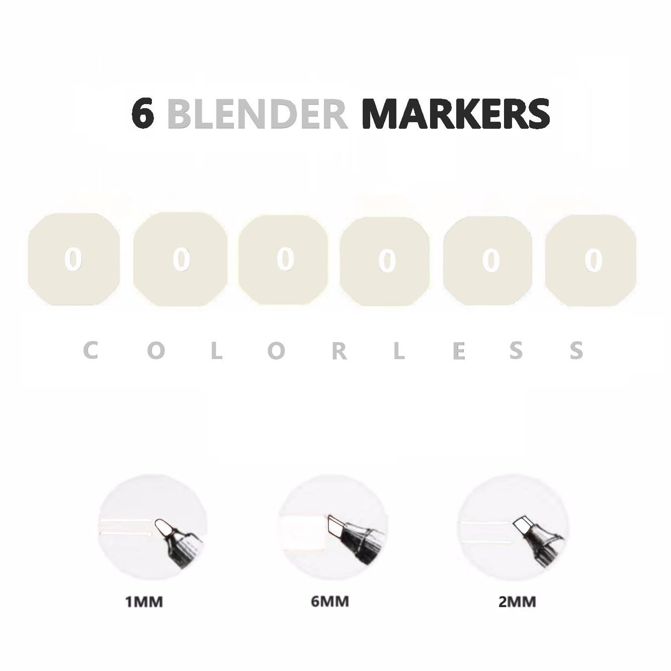 Arhomet 6pcs  Alcohol Markers Set, Blender Blending Clear Markers Dual Tips Art Drawing Sketched Double Tipped for Adults Artists (Colorless): Colorless