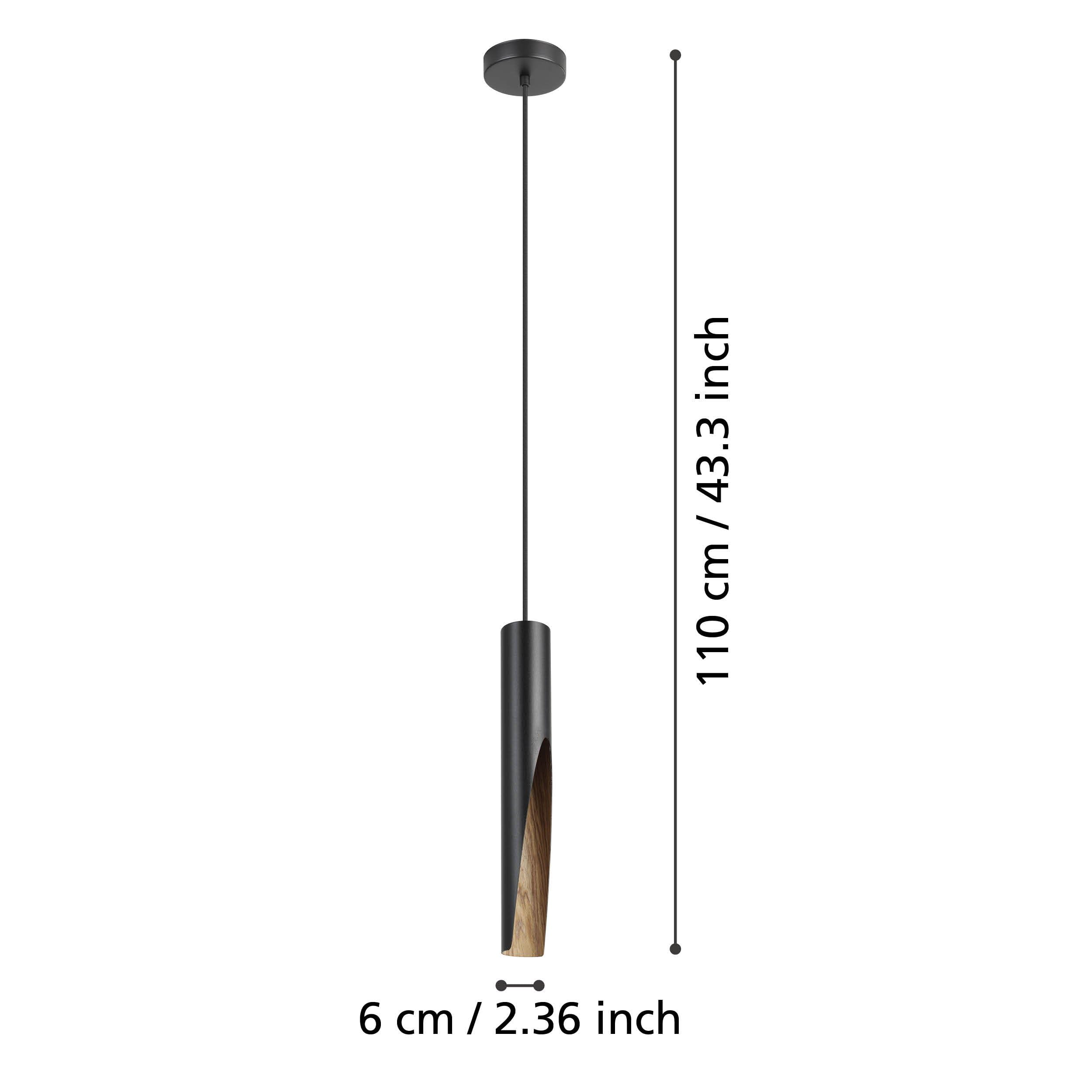 Eglo Suspension luminaire LED Barbotto, lampe de plafond suspendue pour | salon et salle à manger, éclairage indirect, métal noir et aspect bois, avec ampoule GU10, certifié FSC, blanc chaud