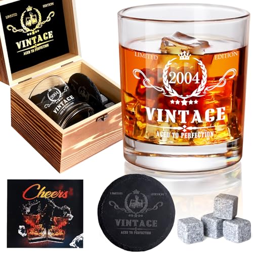 Tecanne Presentes de aniversário de 21 anos para homens, conjunto de copos de whisky vintage 2003, aniversário de 21 anos, ideias de presentes de aniversário para filho, marido, namorado, amigos,
