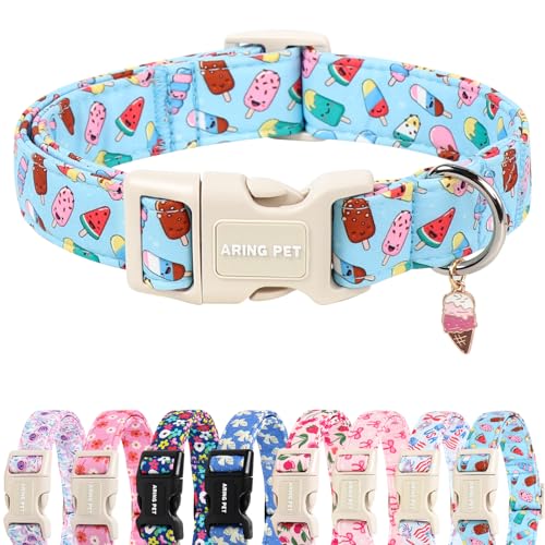 Image of ARING PET Summer Dog Collar, Cute Blue Ice Cream Doggy Collars for Puppy Small Medium Large Boy Girl Dogs Pet, for Daily Photos Outdoor Beach Walking Hiking Picnic, S