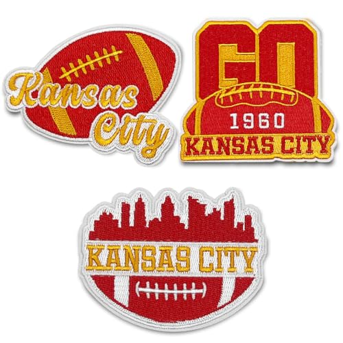 3Pcs Applique Art Crafts for Football Fan DIY Clothing Accessories Sports Styles Embroidered Patch DIY Sewing Applique Trim and Embellishments Iron On Patches for Kansas City(ABC)