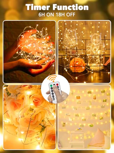 Image of Fairy Lights Battery Operated 80 LED 26FT Remote Twinkle Lights Warm White | 8 Modes, Timer, Waterproof & Cuttable Wire, Battery String Lights for Outdoor Indoor Fireplace Window Cabinet Christmas Decor