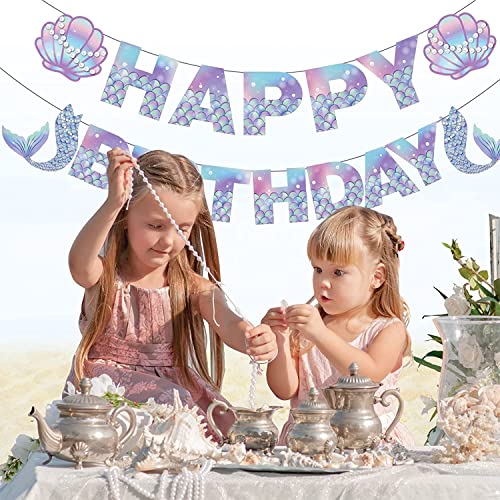 Image of Mermaid Birthday Banner - Mermaids Banner, Mermaid Birthday Decorations for Girls, Boys, Kids - Mermaids Party Supplies Decoration for Ocean Theme Parties, Birthdays Parties and Home Decor