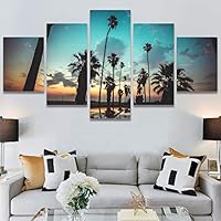 SIGNWIN 5 Panel Canvas Wall Art Palm Tree for Home Decorations Ready to Hang - 60