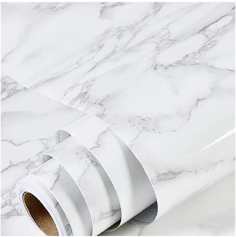 Marble Finish Self-Adhesive Flooring Tile Stickers Peel and Stick Wall 3D Tiles Stickers for Wallpaper, Effect PVC Vinyl Flooring Sheets (60 X 200 CM, 2 Meter) (White, Pack of 1)-image-17