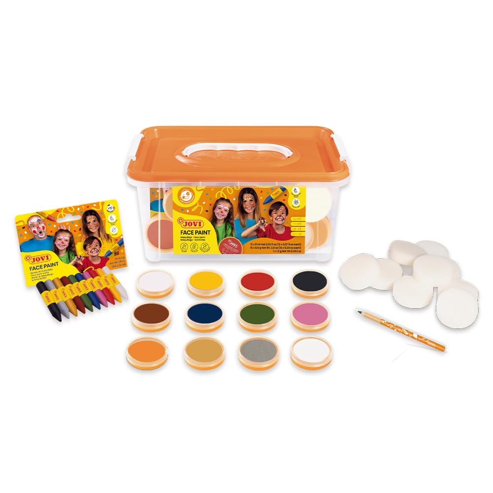 Jovi - Face Paint Schoolpack set 12 jars 8ml assorted colors + cosmetic pencil + 8 sponges