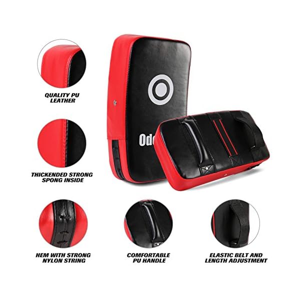 Odoland 7-in-1 Punching Mitts Kick Pack Set for Kids, Boxing Mitts Focus Pads, Punching Kicking Pad, Reflex Ball, Jumping Rope and Protect Sleeves, Great for Boxing, Kickboxing, Karate, Muay Thai