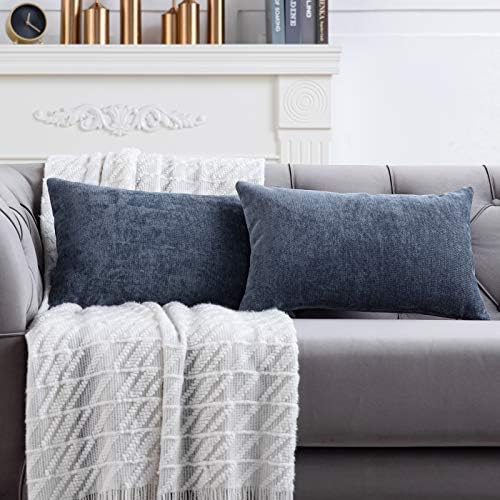 Anickal Grey Blue Lumbar Pillow Covers 12x20 Inch Set of 2 Solid Farmhouse Rustic Decorative Throw Pillow Covers Cushion Case for Home Sofa Couch Decoration