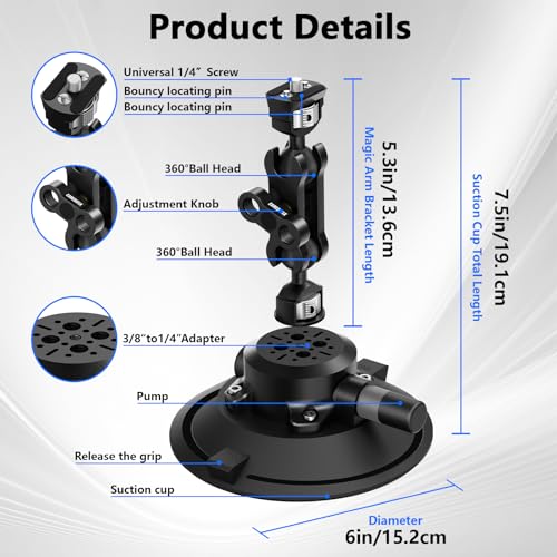 CAMEDAFLX 6"/15.2cm Suction Cup Camera Mount with Ball Head Magic Arm. - image 5