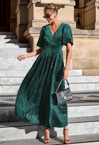 Image of Sissyaki Velvet Maxi Dress Fall Wedding Guest Dress 2026 | Semi Formal to Formal Events, Family Pictures, Holiday Party Dinner Dress