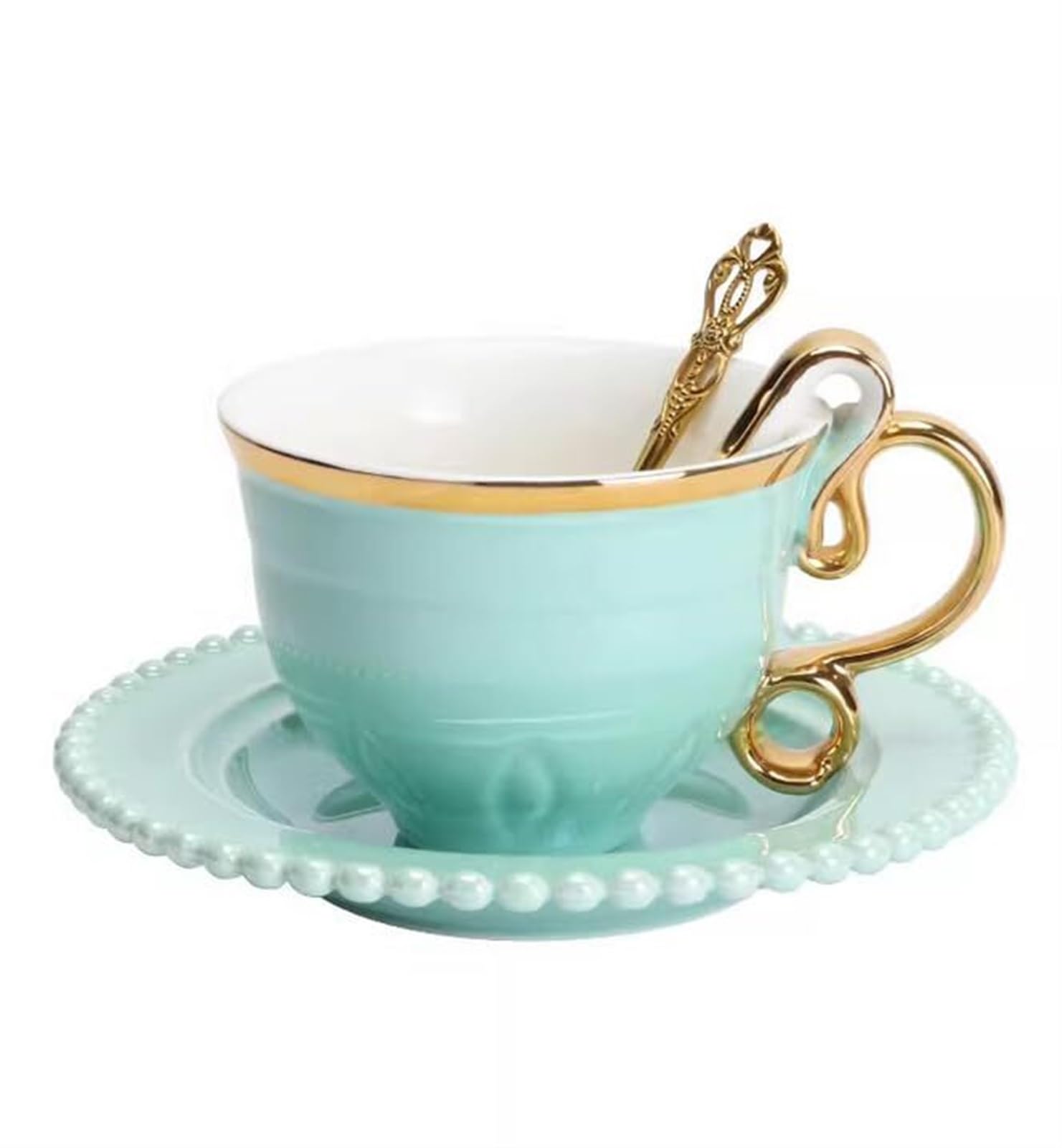 YNIYUJKL Ceramic Coffee Tea Cup And Saucer Set Green Pottery Coffee Mug And Saucer Set, Milk Juice Mug Plate Coffee Cup,1