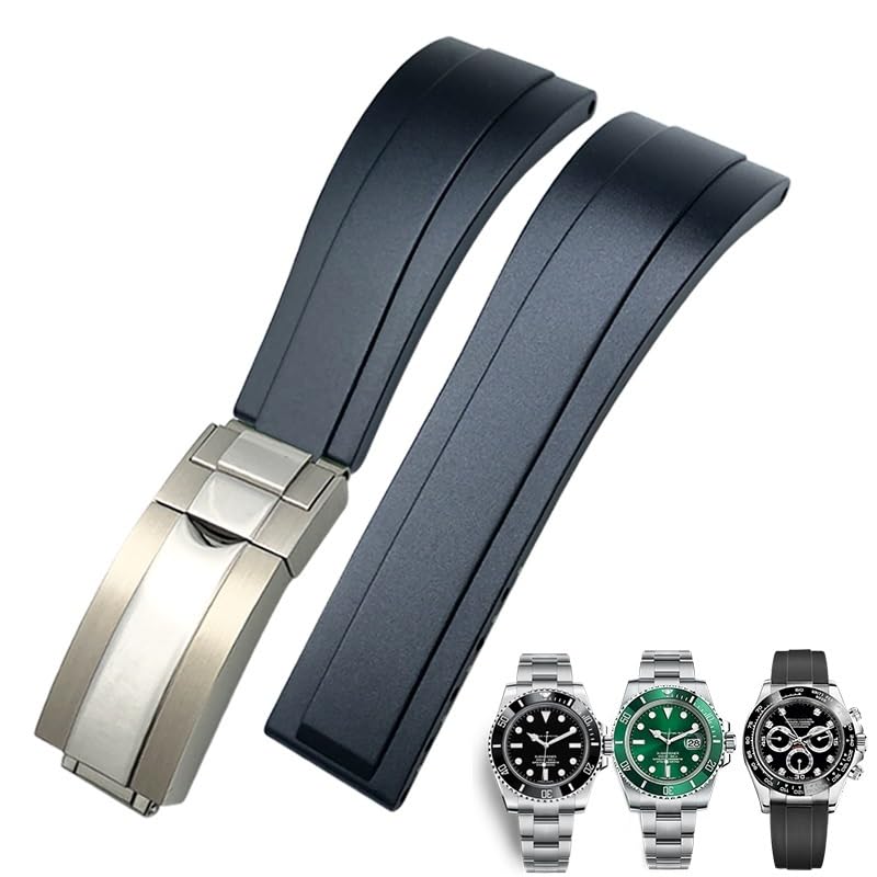 Bracelet en caoutchouc Oysterflex 20 mm agate avec boucle argentée pour montre Rolex Daytona
