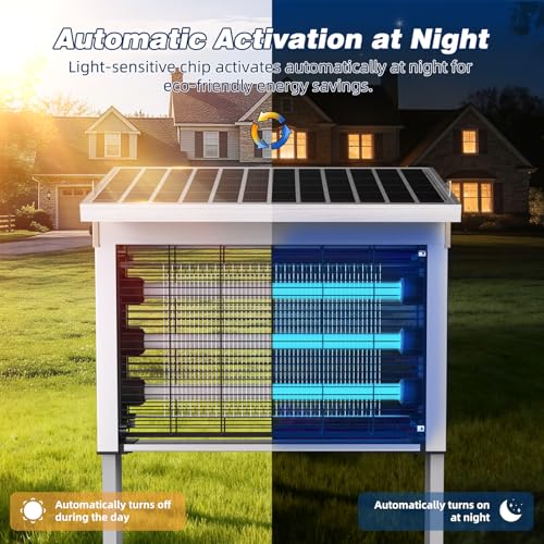 Image of Heavy-Duty Large Solar Bug Zapper Outdoor for 1 /4 Arce with 30W Solar Panel | Aluminum Rechargeable Solar Zapper with High Powered, Waterproof Solar Bug Zapper for Patio Garden Backyard Farm Large Places