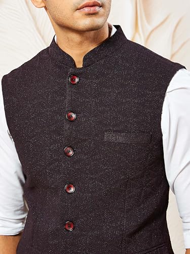 Image of VASTRAMAY Men's - Nehru Jacket, Silk Blend Emboss Fabric nehru jacket For Men, Traditional Indian Festive & Ethnic Wear