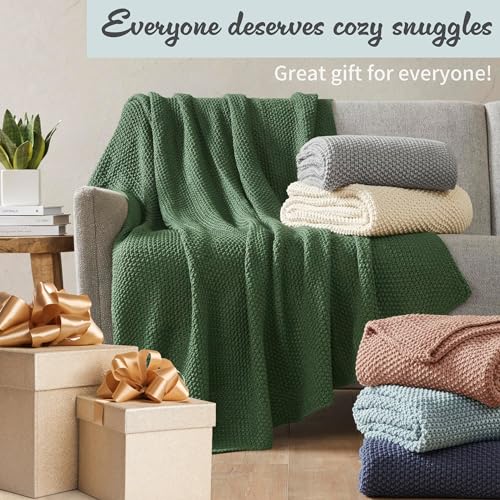 Image of Ink+Ivy Bree Knit Throw Blanket for Bed, Sofa, and Couch, Lightweight, Breathable, Soft & Cozy Summer Blanket, Throw (50 in x 60 in) Green