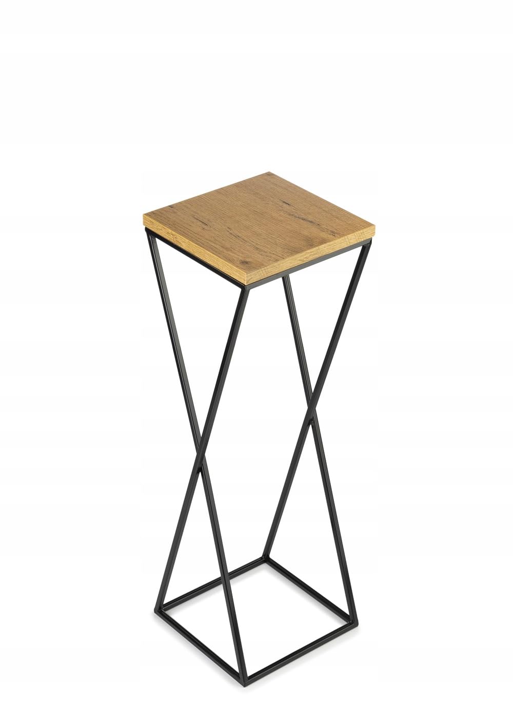 Pflanzenständer Metall 70 cm Hoch - Stabiler und Fester Blumenhocker mit Eiche Optik MDF-Platte auf Schwarz Ständer - Blumenständer zur Dekoration Innenräumen
