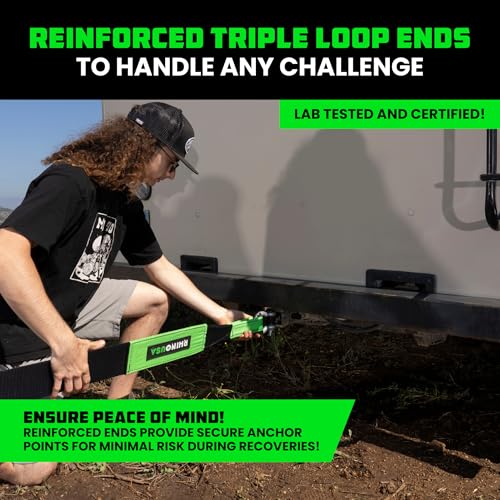 Image of Rhino USA Recovery Tow Strap (4 inch x 30') - 40,320lb Break Strength - Emergency Recovery Strap Tow Rope for Diesel Trucks, Backhoe, Excavators & More - Heavy Duty Towing Strap for Offroad 4x4 Use