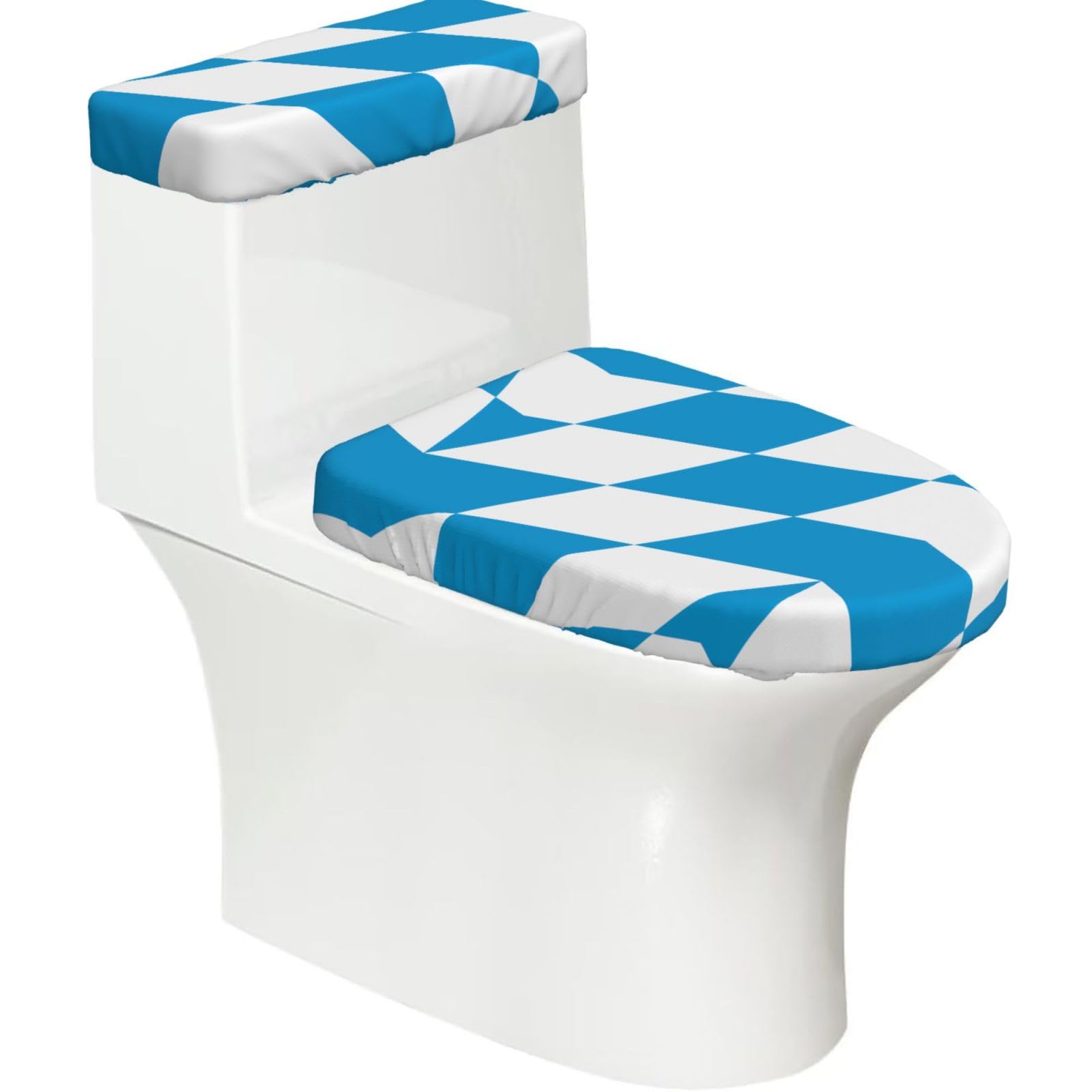 Wzycwb Black Bavarian Flag 2-Piece Toilet Seat Cover Set With Tank Lid, Elastic Fit For U-Shape & Elongated Toilets, Bathroom Decor, Housewarming Gift