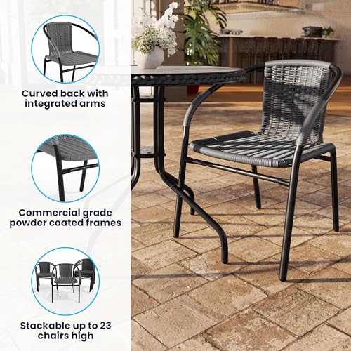 Image of EMMA + OLIVER Set of 4 Modern PE Rattan Stack Chairs, Indoor /Outdoor Patio Dining Chairs, No Assembly Required, Gray