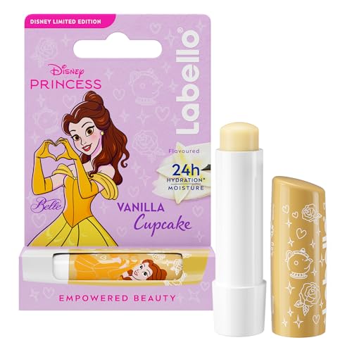LABELLO Baume à lèvres Édition Limitée Disney Princesse Belle Vanilla Cupcake 1x 4,8g — Stick à lèvres hydratant pour enfants — Baume parfumé à la...