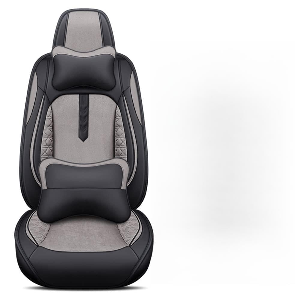 Funda de asiento de automóvil, Universal Cuero Fundas Asientos Protector Asiento Cuero Universales 5-Asiento Cojines de Asiento Automáticos Extraíbles,Gris,Luxury